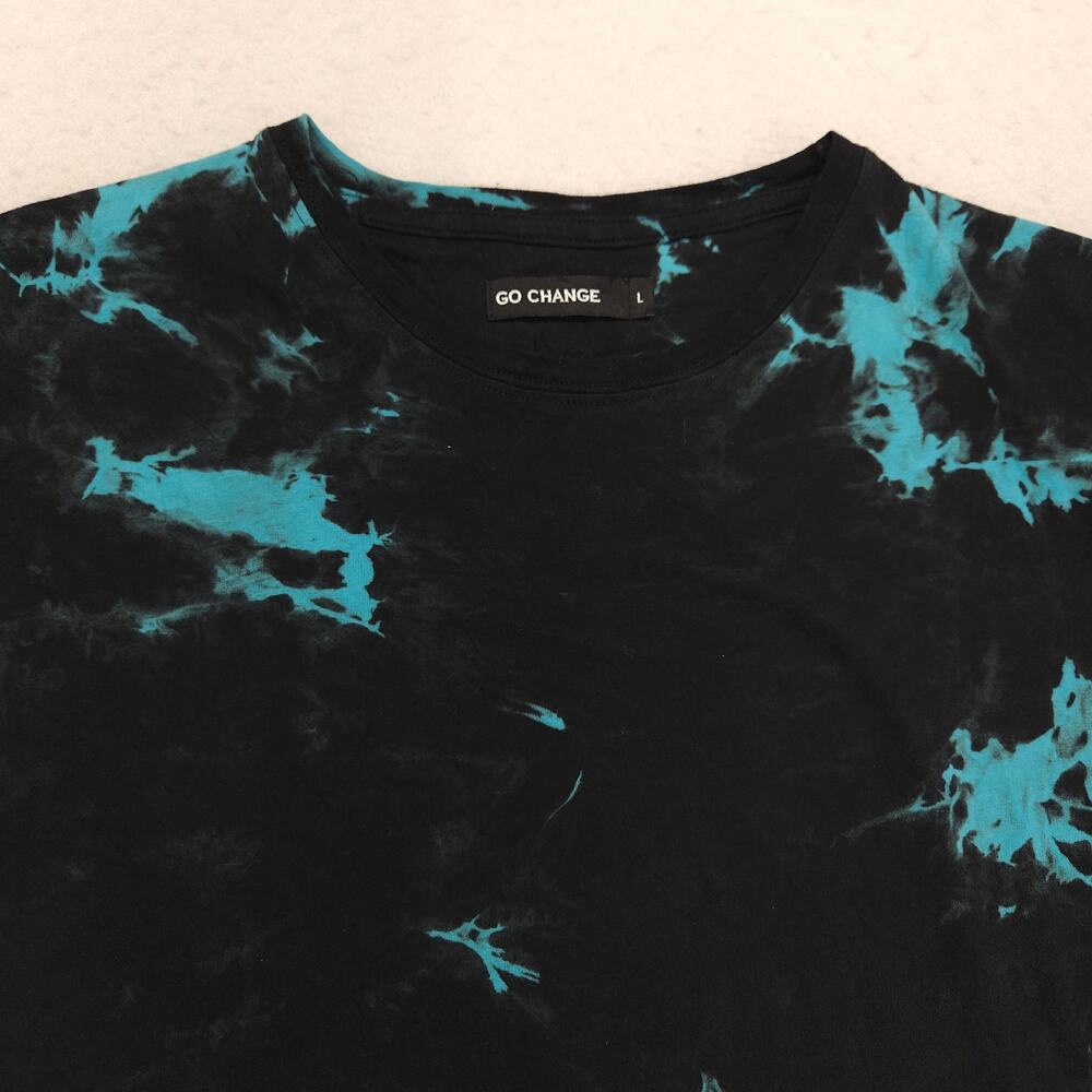 Go Change Casual Crew Neck Graphic Short Sleeve T Shirt Mens Size L Black Blue